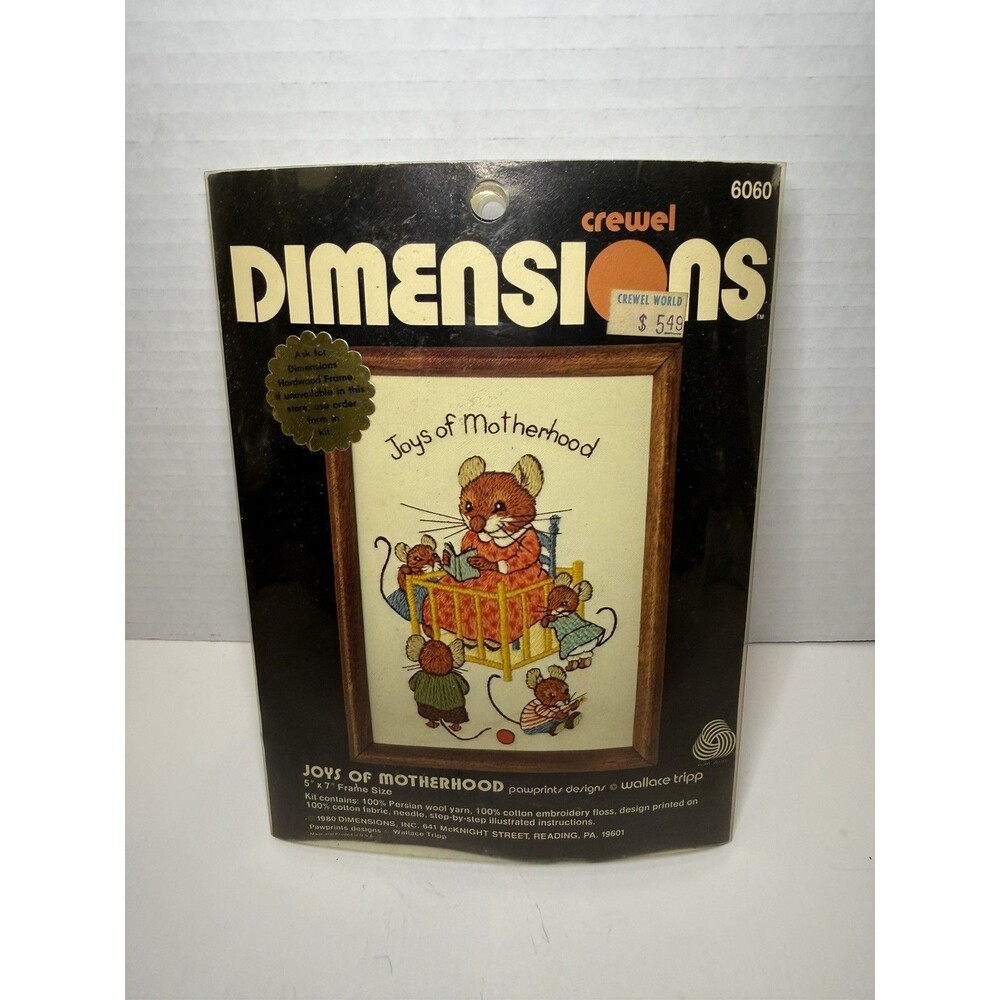 Dimensions Crewel Joys Of Motherhood. 5x7 Framed. Mouse Family. Story Time.